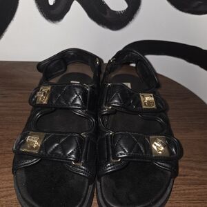 Steve Madden Black Sandals with Gold Accents